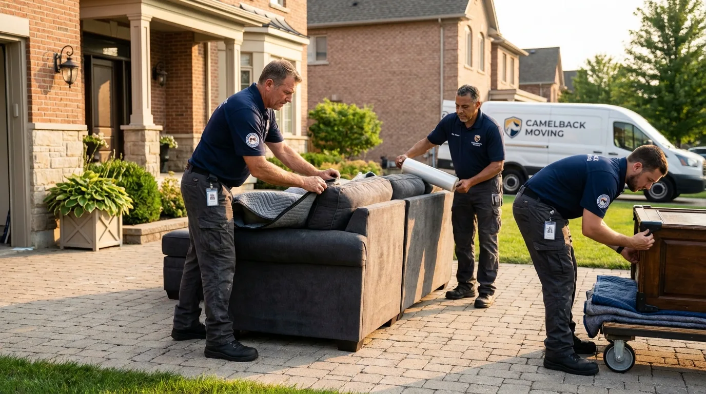 Large estate moving crew wrapping furniture in Westfield, PA